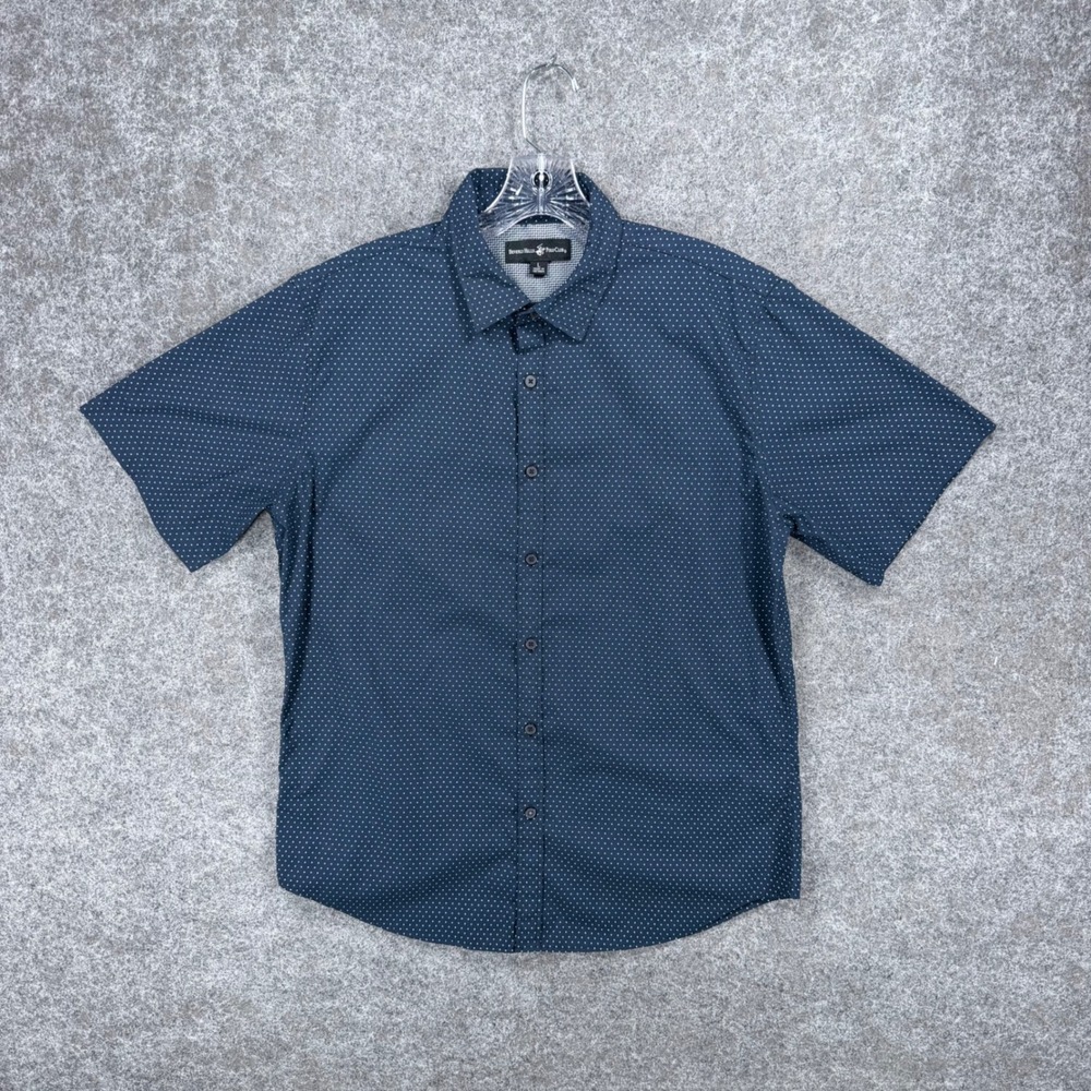 Beverly Hills Polo Club Men's L Navy Polka Dot Short Sleeve Button Up Shirt